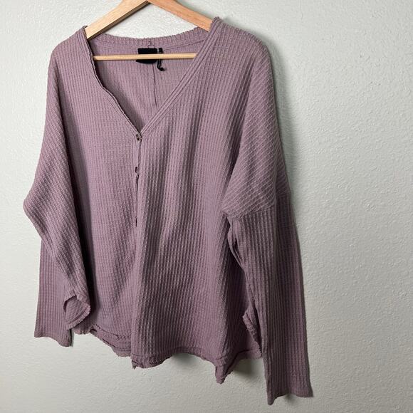 Urban Outfitters Out from Under MED JoJo Button Up Thermal Top Mauve Oversized - Picture 8 of 9